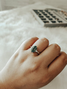 Dina Hexagon Moss Agate Gold Engagement Ring