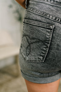 Greyson High Rise Button Fly Cuffed Shorts in Grey