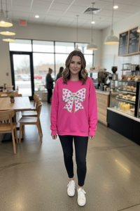 Hot Pink Heart Bow Sequin Sweatshirt