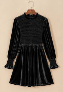 Pre Order -Frilled Neck Velvet Dress