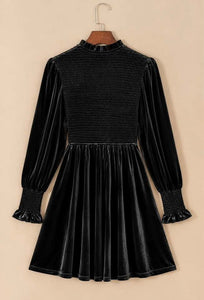 Pre Order -Frilled Neck Velvet Dress