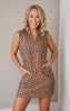 Leopard Johnny Collar Sleeveless Mini Dress