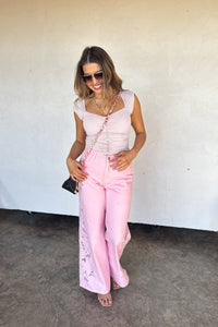 LIMITED TIME RELEASE- SUMMER FLORAL CHARM WIDE LEG JEAN