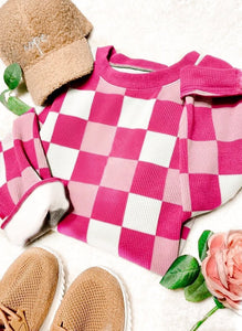 NEW PRE-ORDER⚡️
Pink Checkered Chenille Cotton Corded Crew⚡️