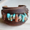 Dusty Leather Cuff with Turquoise Regalite Gemstone Chunks 006d