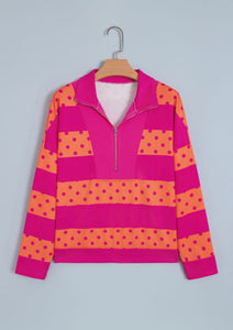 Pre Order -Stripe Polka Dot Quarter Zip
