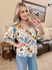 Summer Blue Floral V Neck Blouse