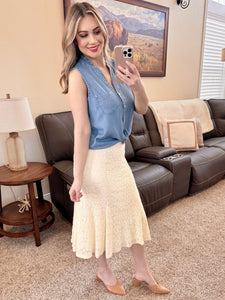 Denim Sleeveless Button Down Top