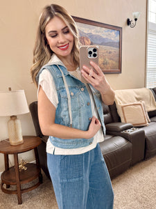 Denim Vest with Detachable Hood