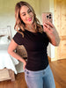 Black Ruched Short Sleeve Top