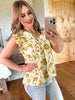 Mossy Gold V Neck Floral Blouse
