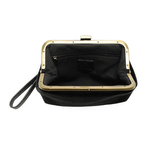 Joy Susan Velvet Vivie Frame Lock Convertible Crossbody/Wristlet in Black