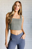 It's All About the Balance Twill Square Neck Crop Top in Dusty Olive