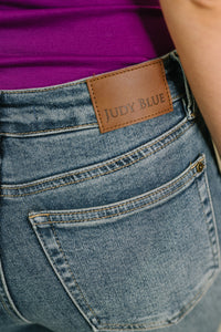 Jackie Mid Rise Flare Jean with Front Flap Pockets