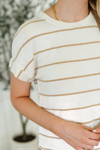 Jump Into It Textured Knit Top in Mocha Stripe
