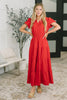 Keep You Coming Balloon Sleeve Tiered Dress in Red