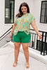 Lizzy Cap Sleeve Top in Lime and Emerald Multi Stripe