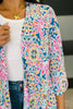 Lizzy Cardigan in Teal and Pink Floral Abstract