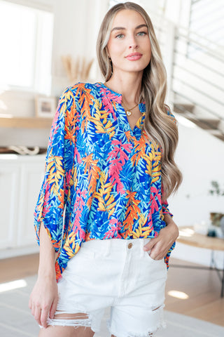 Lizzy Cap Sleeve Top in Navy and Rose Ditsy Floral