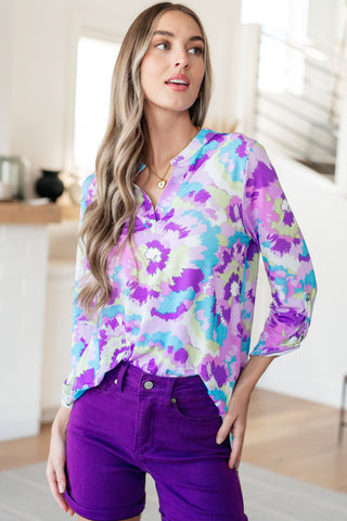 Lizzy Bell Sleeve Top in Royal Paisley