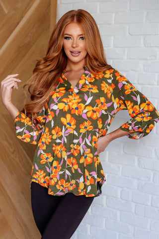 Lizzy Top in Coral and Magenta Painted Floral