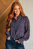 Lucid Dream Ruffle Neckline Blouse in Navy