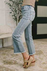 Mckaylee Mid Rise Kick Flare Jeans with Frayed Hem