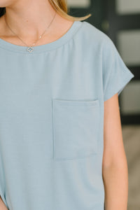 Not So Basic Pocket Tee in Blue