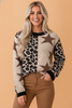 Leopard Star Patchwork Round Neck Fuzzy Sweater