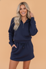 Solid Half Zip Hoodie & Drawstring Skort Set