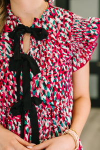 Pattern Pending Bow Detail Dress in Fuchsia and Black