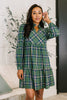Plaid Perspective Split Neck Long Sleeve Dress
