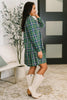 Plaid Perspective Split Neck Long Sleeve Dress