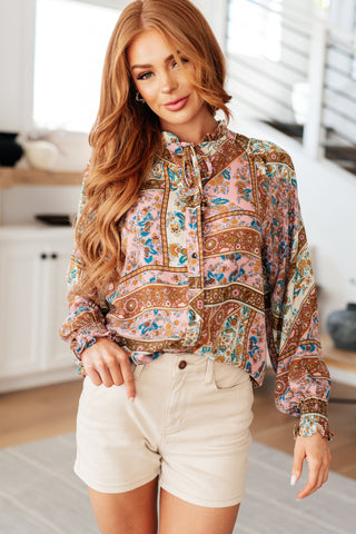 Half Button Notched Half Sleeve Blouse
