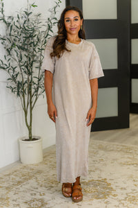 Soft But Savage Casual T-Shirt Dress in Beige