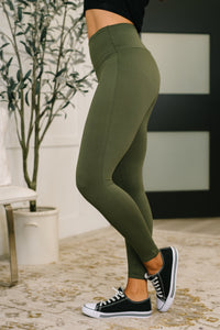 Sunday Splits High Waisted Leggings in Dark Olive
