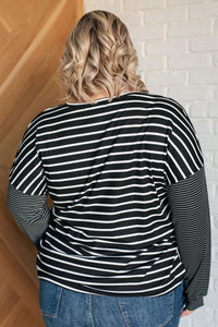 Super Clever Patchwork Striped Top in Black