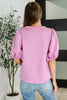 Textured Balloon Sleeve Blouse in Pink