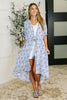 Tropical Print Gauze Kimono with Elastic Waist Tie in Periwinkle