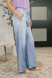 Zenim Printed Wide Leg Bottoms in Light Wash