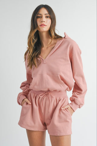 Getting Out Long Sleeve Hoodie Romper in Smoked Spruce