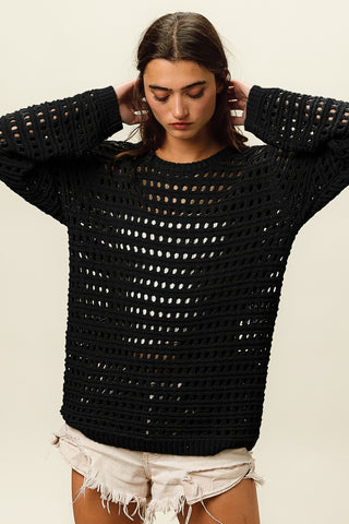 High Low Waffle Knit Sweater in Rust