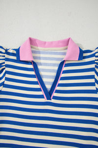 PRE ORDER - Stripe Flutter Sleeve Contrast Collar Mini Dress
