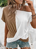 Contrast Asymmetrical Neck Short Sleeve T-Shirt