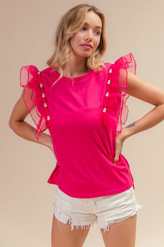 Lizzy Cap Sleeve Top in Coral and Blue Floral