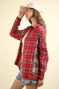 VERY J Contrast Plaid Raw Detail Shirt