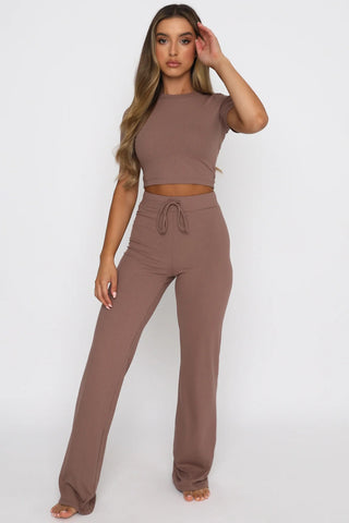 Round Neck Dropped Shoulder Top and Pants Set