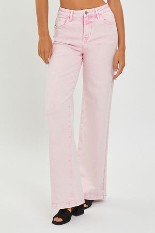 Risen Babs High Rise Distressed Straight Jeans in Mauve