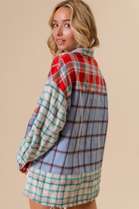 BiBi Color Block Plaid Button Down Shirt