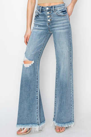 Lisa High Rise Control Top Wide Leg Crop Jeans in Sky Blue